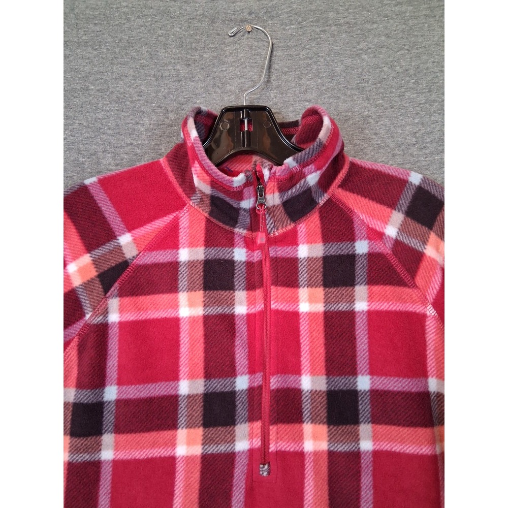 Eddie Bauer Womens Jacket XL Red Plaid Fleece 1/4 Zip Lumberjack Gorp Cabincore